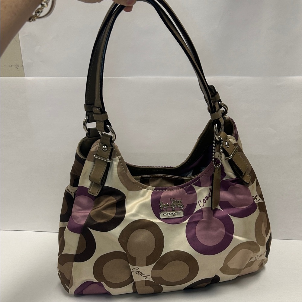 Coach Purple and Brown Signature Shoulder Bag Y2K